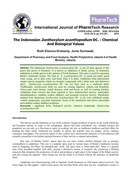 The Indonesian Zanthoxylum Acanthopodium DC