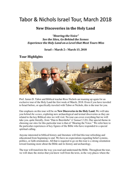 Tabor & Nichols Israel Tour, March 2018