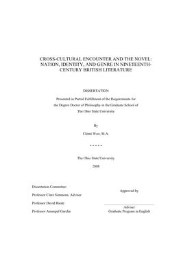 Cross-Cultural Encounter and the Novel: Nation, Identity, and Genre in Nineteenth- Century British Literature
