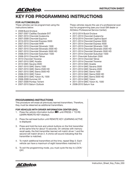 Key Fob Programming Instructions