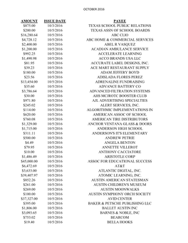 Amount Issue Date Payee $875.00 10/3/2016 Texas