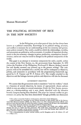 THE POLITICAL ECONOMY of RICE in the NEW Societyf