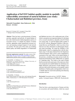 Application of Invest Habitat Quality Module in Spatially Vulnerability Assessment of Natural Habitats (Case Study: Chaharmahal and Bakhtiari Province, Iran)