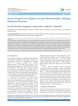 Recent Progress on Catalysts Towards Electrocatalytic Nitrogen Reduction Reaction