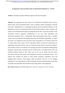 An Epigenome-Wide Association Study of Educational Attainment (N = 10,767)