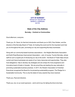 State of the City Address