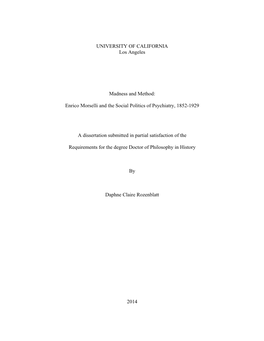 Enrico Morselli and the Social Politics of Psychiatry, 1852-1929 a Diss