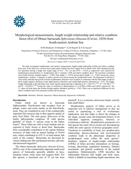 Of Obtuse Barracuda Sphyraena Obtusata (Cuvier, 1829) from South-Eastern Arabian Sea