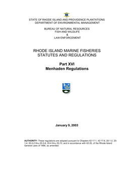 Rhode Island Marine Fisheries Statutes and Regulations