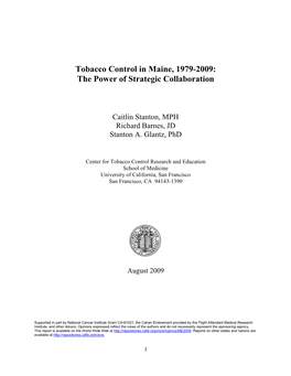 Tobacco Control in Maine, 1979-2009: the Power of Strategic Collaboration