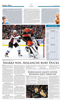 Sharks Win, Avalanche Bury Ducks