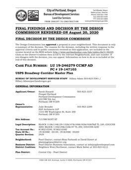 FINAL FINDINGS and DECISION by the DESIGN COMMISSION RENDERED on August 20, 2020