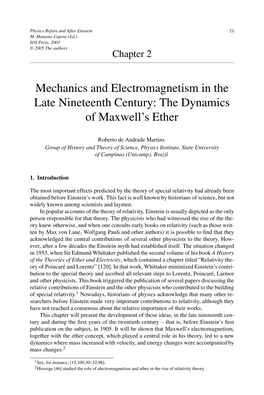 Mechanics and Electromagnetism in the Late Nineteenth Century: the Dynamics of Maxwell’S Ether