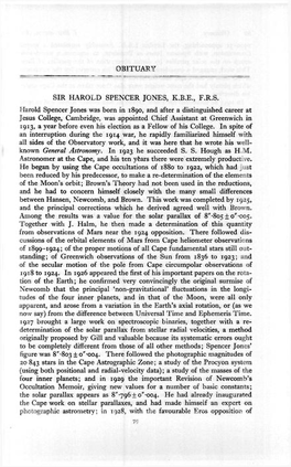 OBITUARY SIR HAROLD SPENCER JONES, K.B.E., F.R.S. Harold