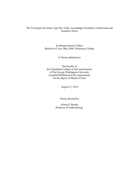 The Toromoja Late Stone Age Site: Lithic Assemblage Variability in Botswana and Southern Africa