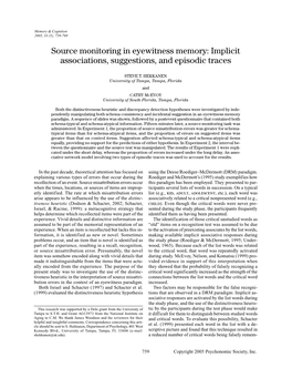 Source Monitoring in Eyewitness Memory: Implicit Associations, Suggestions, and Episodic Traces