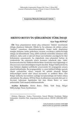 Hristo Botev'in Şiirlerinde Türk Imaji