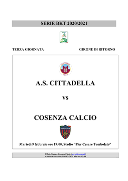 A.S. CITTADELLA Vs COSENZA CALCIO