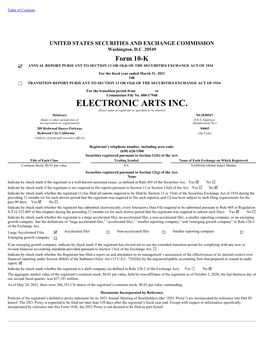 ELECTRONIC ARTS INC. (Exact Name of Registrant As Specified in Its Charter) Delaware 94-2838567 (State Or Other Jurisdiction of (I.R.S