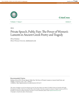 The Power of Women's Laments in Ancient Greek Poetry and Tragedy,