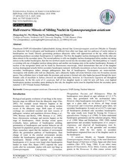 Half-Reserve Mitosis of Sibling Nuclei in Gymnosporangium Asiaticum