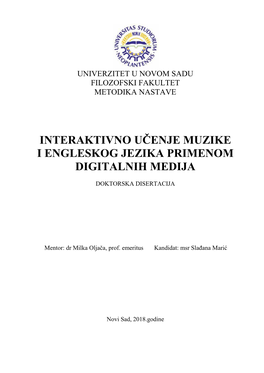 Slađana Marić „Interaktivno Učenje Muzike I Engleskog Jezika Primenom Digitalnih Medija“ 2018