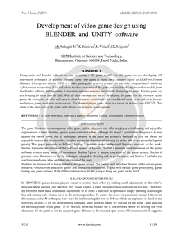 Development of Video Game Design Using BLENDER and UNITY Software