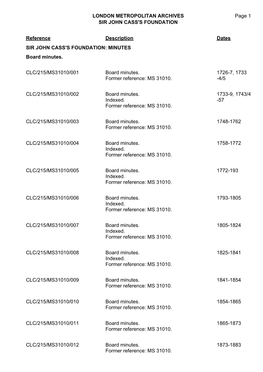 London Metropolitan Archives Sir John Cass's