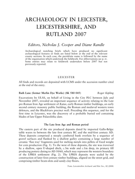 Archaeology in Leicestershire and Rutland 2007 Pp.275-298