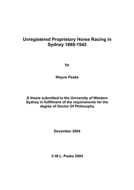 Unregistered Proprietary Horse Racing in Sydney 1888-1942