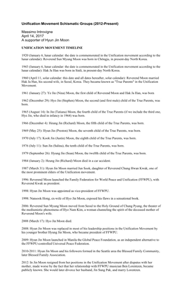 Unification Movement Schismatic Groups (2012-Present)