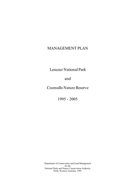 MANAGEMENT PLAN Lesueur National Park and Coomallo Nature