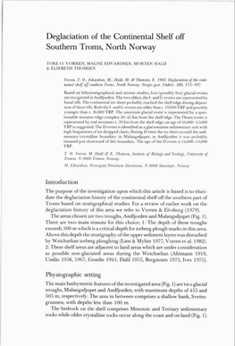 Deglaciation of the Continental Shelf Off Southern Troms, North Norway