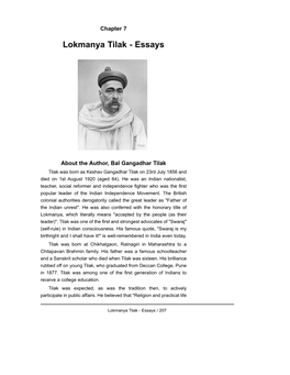 Lokmanya Tilak - Essays