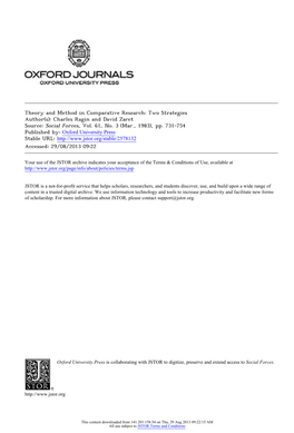 Theory and Method in Comparative Research: Two Strategies Author(S): Charles Ragin and David Zaret Source: Social Forces, Vol