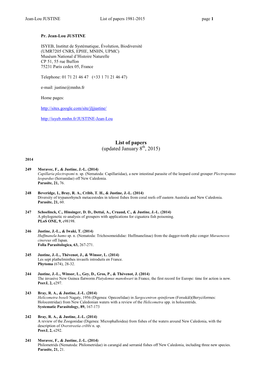 List of Publications of Jean-Lou Justine, MNHN, Paris