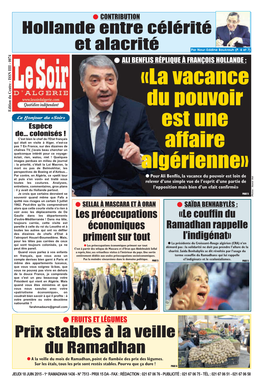 «La Vacance Du Pouvoir Est Une Affaire Algérienne»