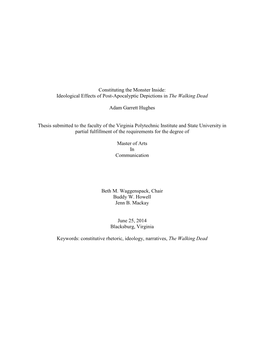 Constituting the Monster Inside: Ideological Effects of Post-Apocalyptic Depictions in the Walking Dead