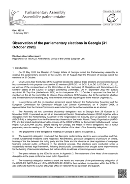 Observation of the Parliamentary Elections in Georgia (31 October 2020)
