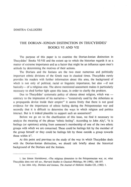 The Dorian-Ionian Distinction in Thucydides' Books Vi and Vii