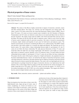 Physical Properties of Lunar Craters