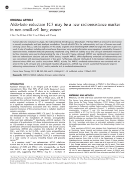 Aldo-Keto Reductase 1C3 May Be a New Radioresistance Marker in Non-Small-Cell Lung Cancer