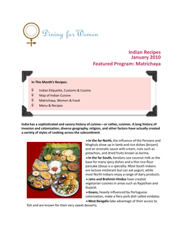 Indian Recipes January 2010 Featured Program: Matrichaya