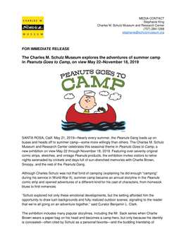 CMSM Peanuts Goes to Camp Press Release