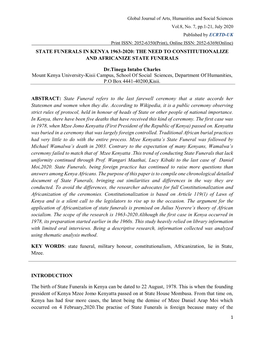 State Funerals in Kenya 1963-2020: the Need to Constitutionalize and Africanize State Funerals