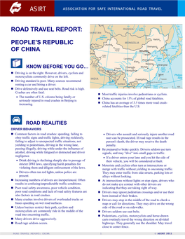 Road Travel Report: People's Republic of China