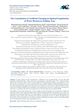 The Contribution of Artificial Charging in Optimal Exploitation of Water Resources, Isfahan, Iran