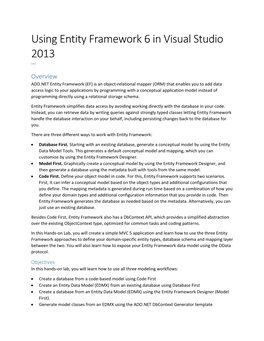 Using Entity Framework 6 in Visual Studio 2013