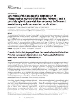 Extension of the Geographic Distribution of Plecturocebus