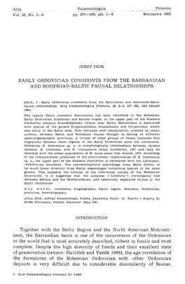 Early Ordovician Conodonts from the Barrandian and Bohemian-Baltic Faunal Relationships